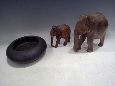 Lot 218 - An Ebony Bowl and Two Carved Elephants. The...
