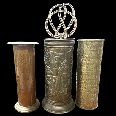 Lot 221 - Three stick/umbrella stands in copper and...