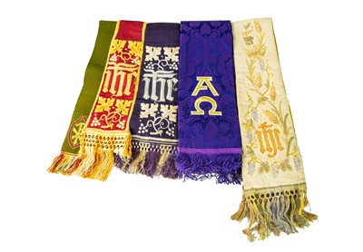 Lot 361 - A collection of five ecclesiastical stoles.