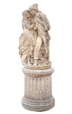 Lot 744 - A reconstituted stone sculpture of a couple embracing.