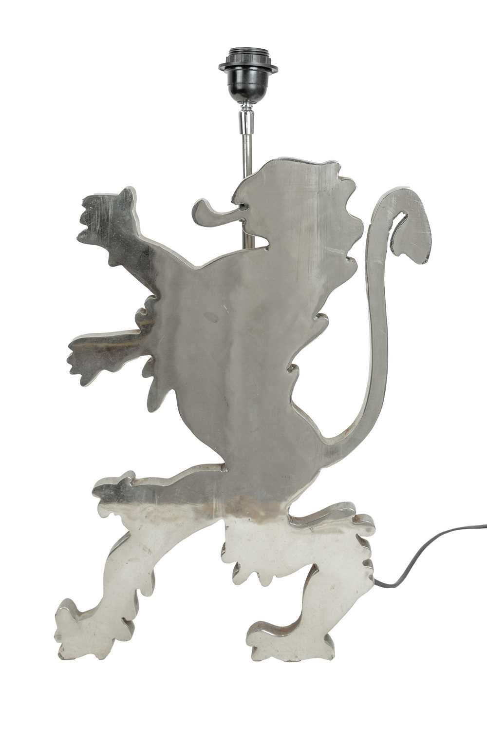 Lot 95 - A pair of bespoke lion passant nickel table lamps.