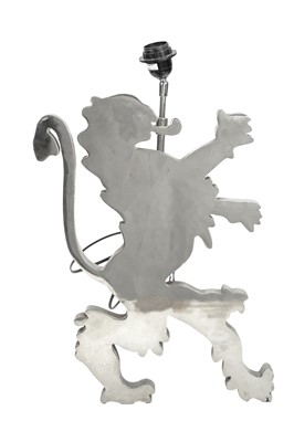 Lot 95 - A pair of bespoke lion passant nickel table lamps.
