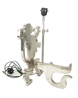 Lot 95 - A pair of bespoke lion passant nickel table lamps.