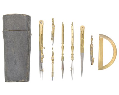 Lot 135 - A late George III shagreen cased set of drawing instruments.