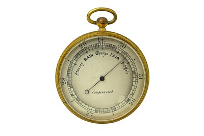 Lot 193 - A late Victorian gilt brass cased compensated pocket barometer.