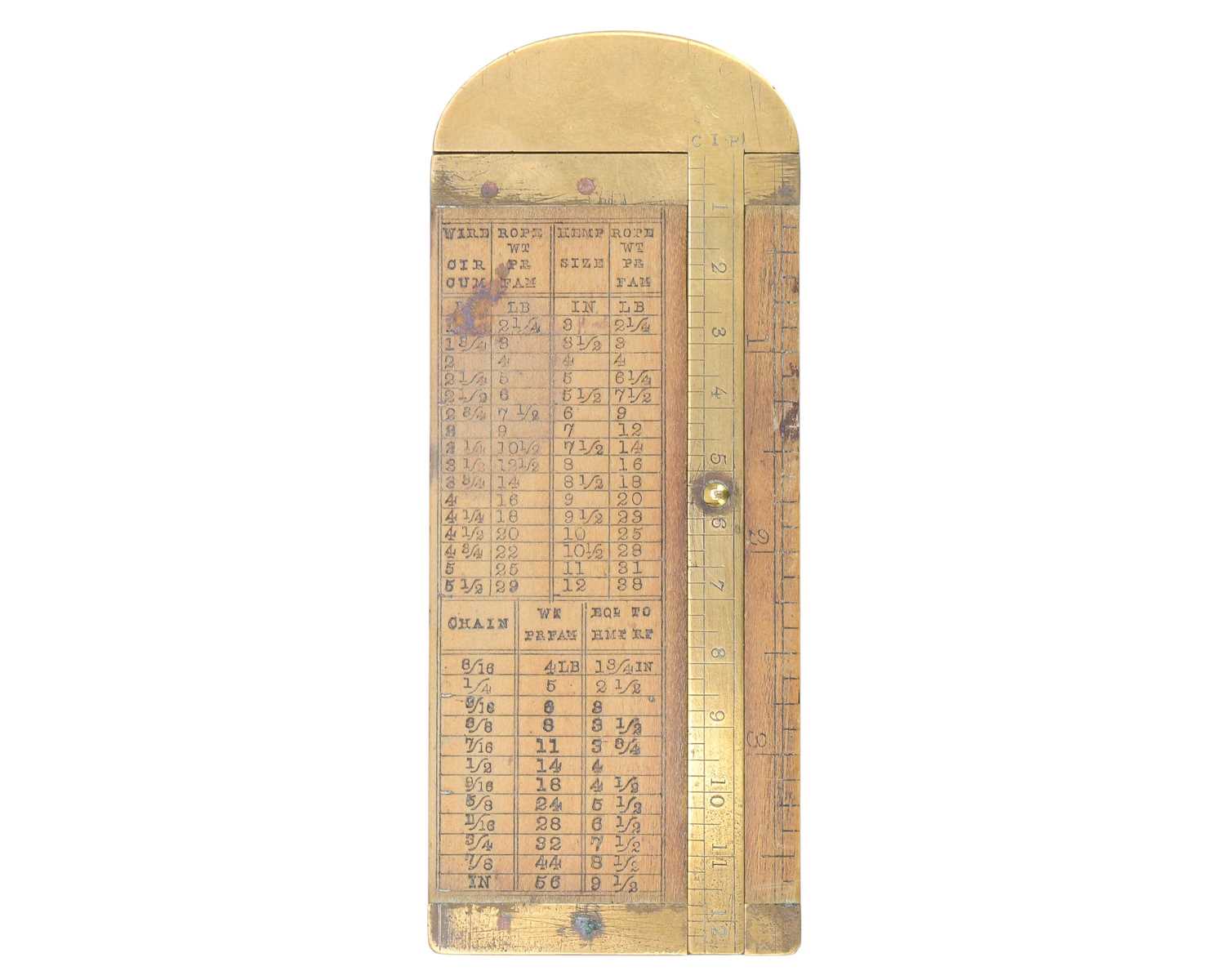 Lot 75 - A boxwood and brass rope gauge.