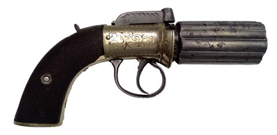 Lot 344 - A 19th century pepperbox revolver percussion...