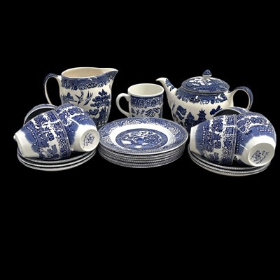 Lot 68 - A Johnson Bros, Willow pattern teapot and jug...
