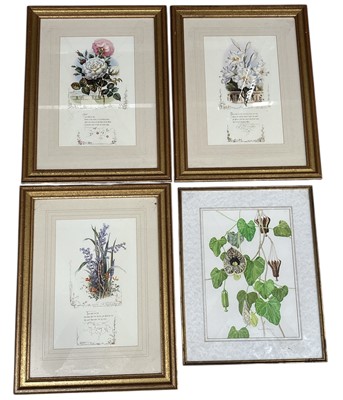 Lot 76 - Three antique floral prints, each with quotes...