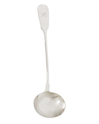 Lot 143 - A William IV silver fiddle pattern soup ladle by Thomas Wallis II.