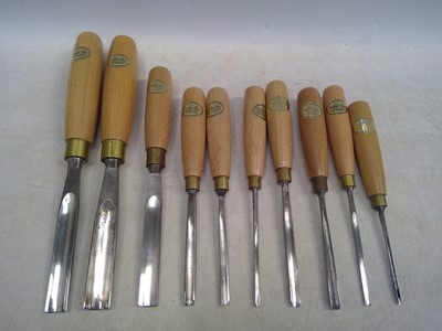 Lot 22 - Ten Ashley Iles Gouge Chisels.