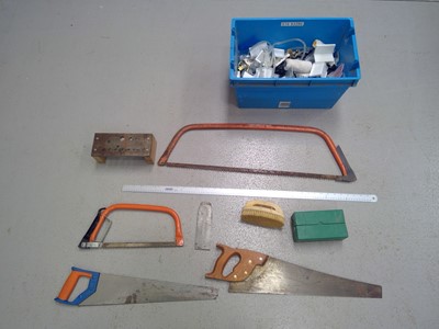 Lot 79 - Hand Tools and a Box of Fixings, Corners, etc.