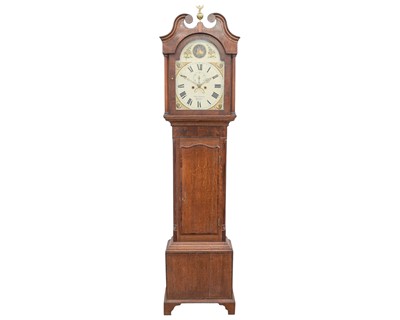 Lot 794 - An oak and mahogany banded eight-day longcase clock.