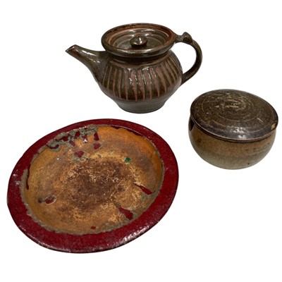 Lot 95 - A Studio pottery Teapot, Sugar bowl and Bowl.