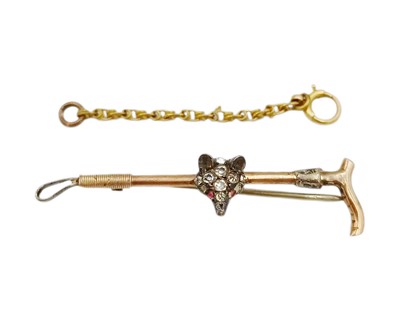 Lot 6 - A fox head and riding crop, paste set, gold bar brooch.