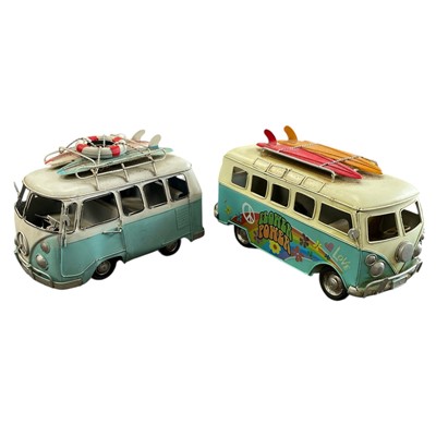 Lot 111 - Two Tinplate/Metal VW Camper Vans. 20 and 25cm...