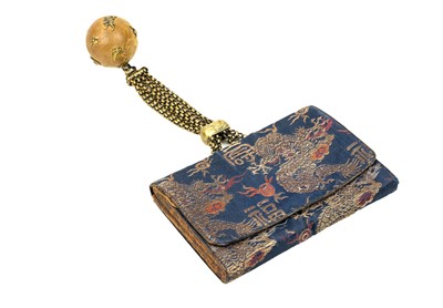 Lot 380 - A Japanese embroidered silk Tabako-ire tobacco pouch.