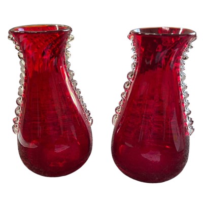 Lot 114 - A pair of possibly Whitefriers Red Vases. 15cm...