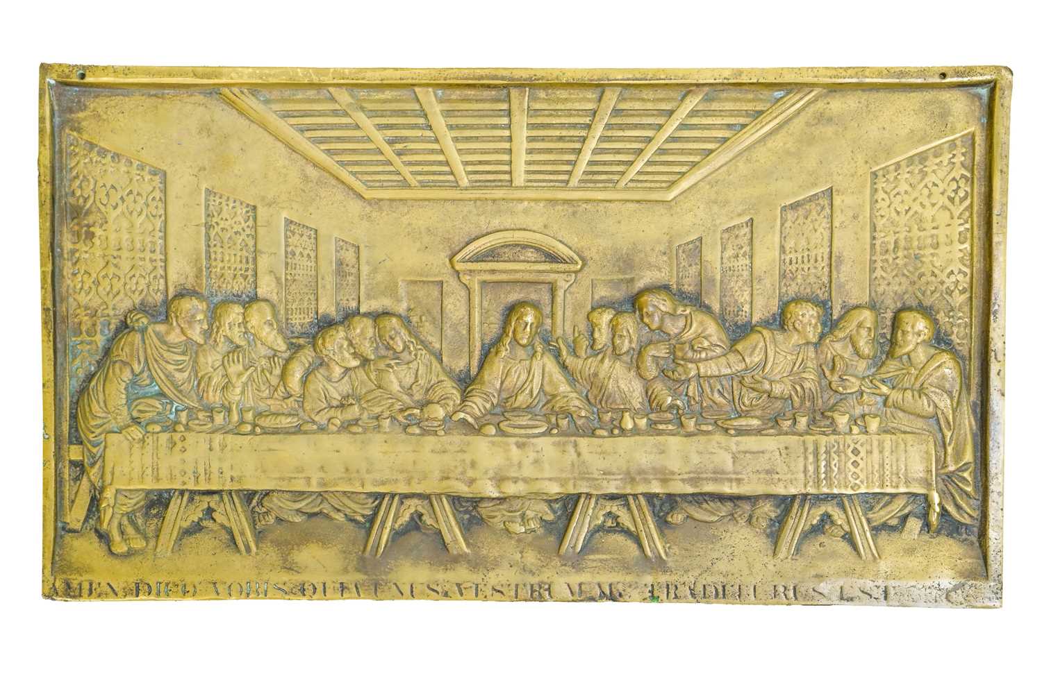 Lot 51 - A heavy brass plaque of the Last Supper.