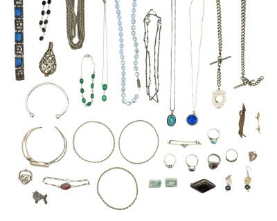 Lot 38 - A selection of silver, white metal paste, and gem-set jewellery items.