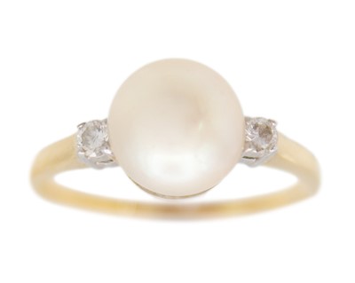 Lot 193 - A high-purity gold, pearl, and diamond dress ring.