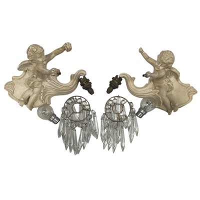 Lot 187 - Two Vintage plaster Cherub wall lights with...