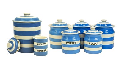 Lot 604 - Cornishware storage jars.