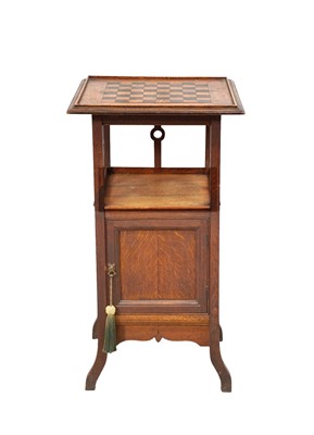 Lot 857 - An Arts and Crafts oak side or bedside cabinet.