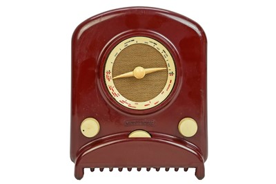 Lot 127 - An Etronic Midgetronic red Bakelite wireless.