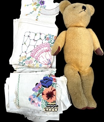 Lot 66 - A vintage Teddy Bear and embroidered/lace...