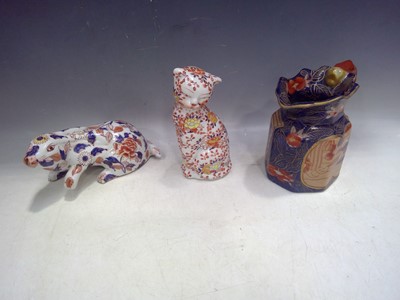Lot 146 - Imari style cat, rabbit, and an ironstone jug....