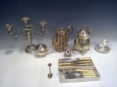 Lot 71 - Silver Plate Coffee and Teapot, Candlesticks...