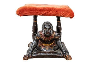 Lot 949 - A continental painted pine 'Blackamoor' stool.