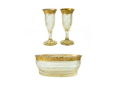 Lot 564 - A pair of French gilt banded glass vases.