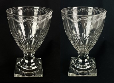 Lot 619 - A pair of moulded lead glass rummers.