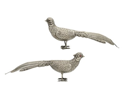 Lot 181 - A pair of Spanish .915 silver pheasant table ornaments.