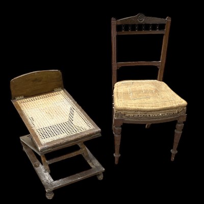 Lot 85 - A mahogany gout stool with a rattan seat and a...