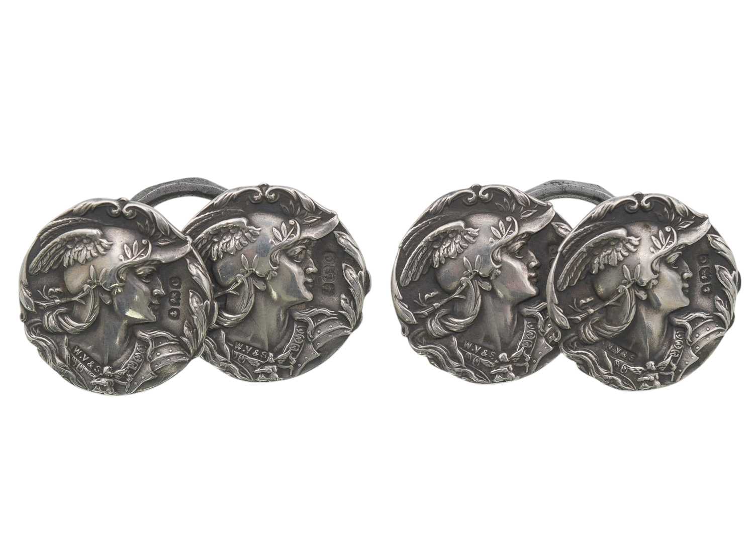 Lot 37 - A pair of silver Art Nouveau button cufflinks by William Vale & Sons.
