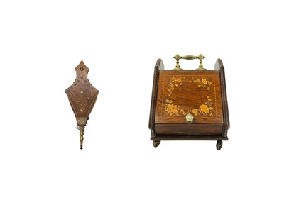 Lot 140 - A late Victorian brass mounted rosewood and satinwood inlaid purdonium.