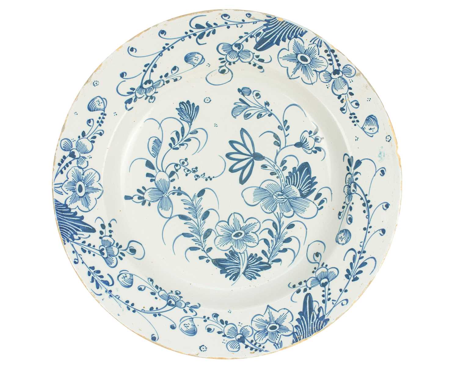 Lot 776 - A blue and white English Delft charger.
