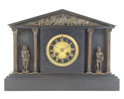 Lot 806 - A Victorian black slate mantel clock.