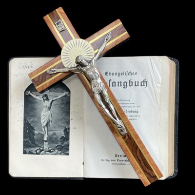 Lot 128 - An Italian wooden crucifix, 20cm tall and a...