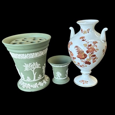 Lot 154 - A Wedgwood "Golden Cockerel" vase, a sage...