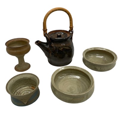 Lot 195 - Five pieces of studio pottery, unmarked,...