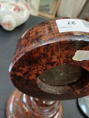 Lot 27 - A Cornish red serpentine cased aneroid barometer.