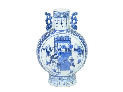Lot 396 - A Chinese blue and white porcelain moon flask.