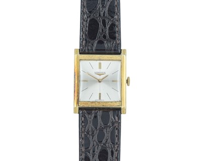 Lot 1029 - LONGINES - A 1960's 18k square cased gentleman's dress watch.