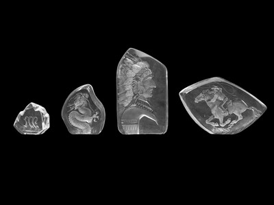 Lot 717 - Mats JONASSON (1945) Four lead crystal paperweights.