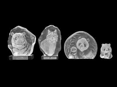 Lot 673 - Mats JONASSON (1945) Four WWF lead crystal paperweights.