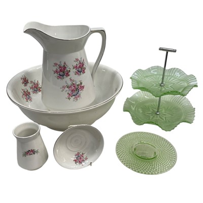Lot 52 - Two pieces of Uranium glass with a wash set...